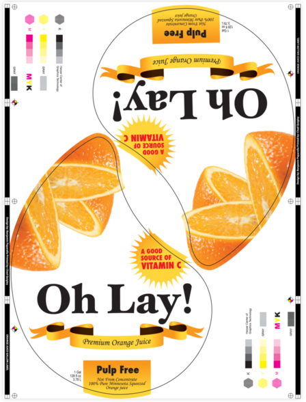 Picture of the rotary-die-line for the Oh Lay! Orange Juice Label