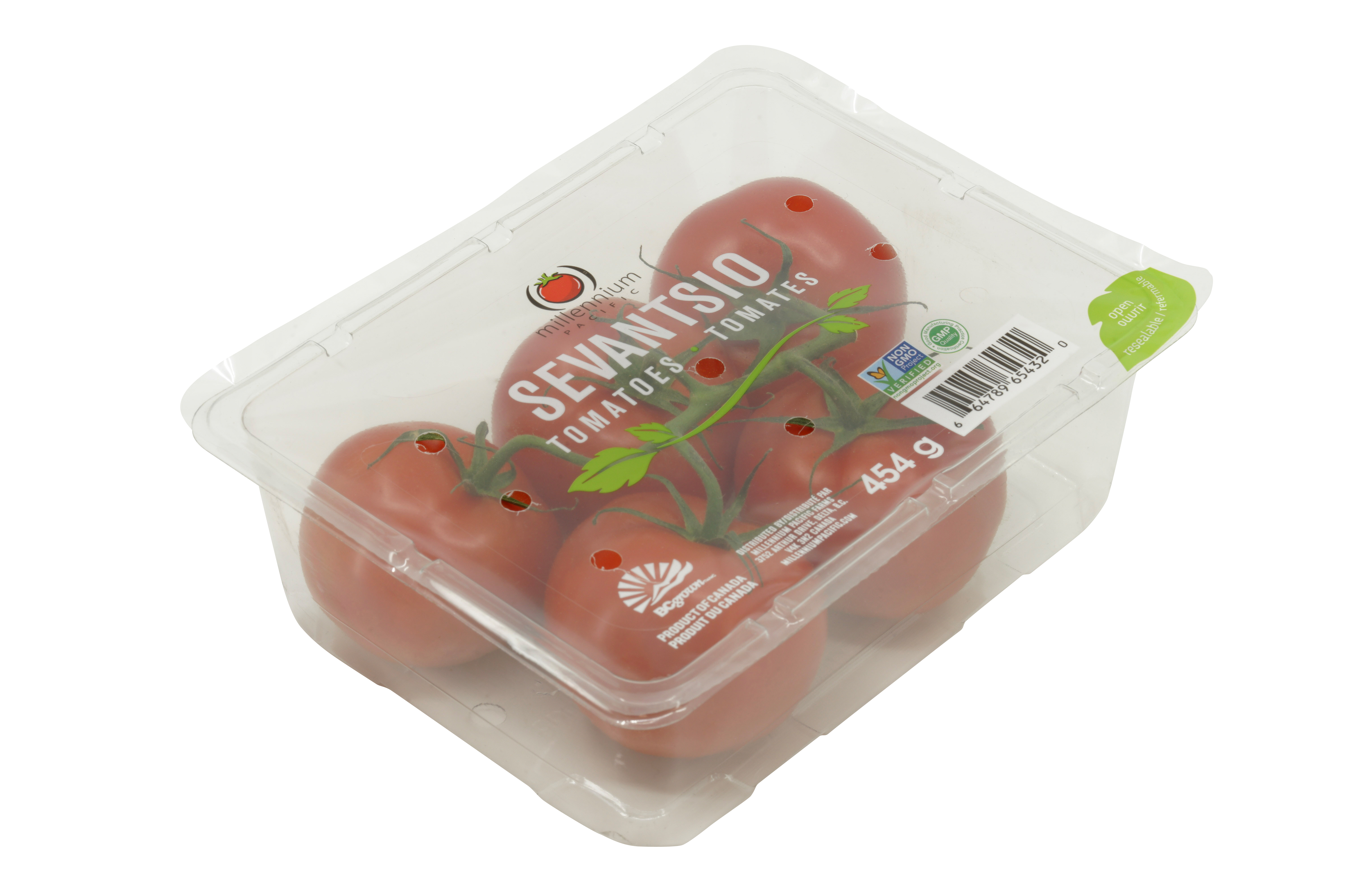 Tomato in lidding film packaging