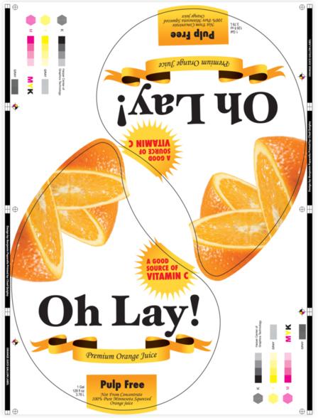 Picture of the rotary-die-line for the Oh Lay! Orange Juice Label