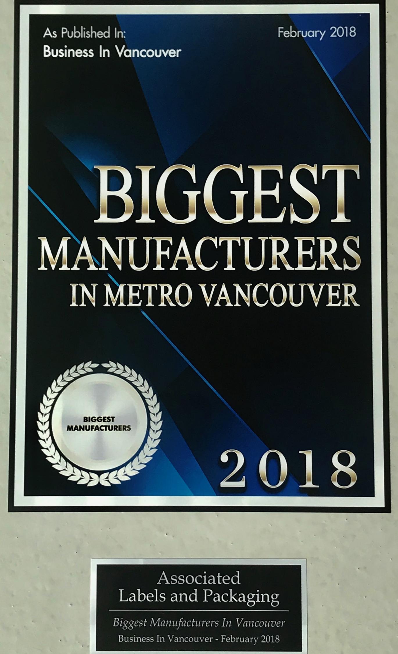 Biggest Manufacturers in Vancouver, 2018